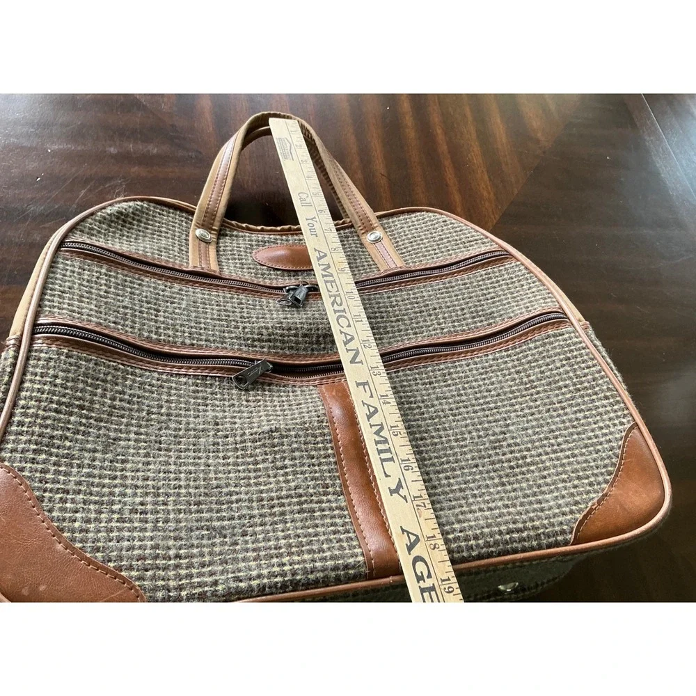Vintage Travel Bag Tweed Carry On Luggage Brown Tan Weekend Duffel Bag